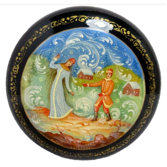 Vtg 1974 Mstera Lacquer Russian Trinket Box Metelitsa Handcrafted USSR w/ Papers - Picture 1 of 8